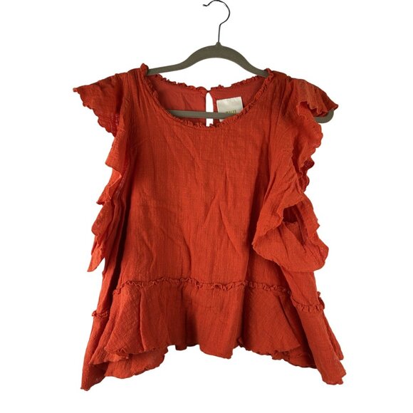 Maeve Anthropologie Tank Top Women LargeRuffle Orange Boho Blouse Shirt Cocktail - Picture 8 of 8